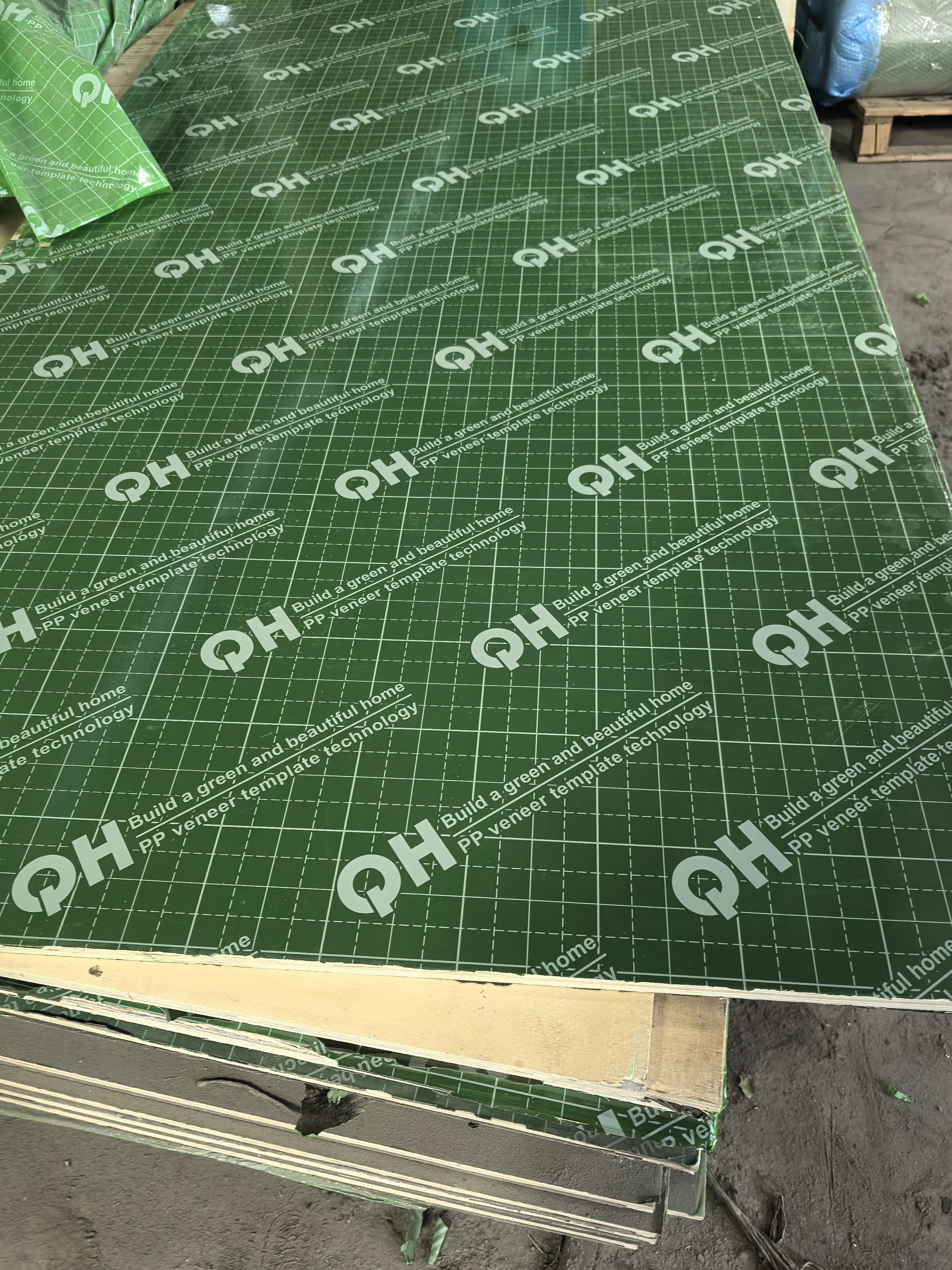 Green PP Plastic Film Faced Plywood Shuttering Construction Hardwood Plywood