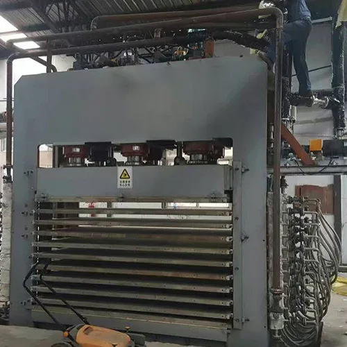 Hot press for melamine lamination with multiple holes