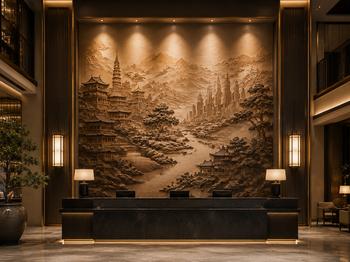 Boutique Hotel Lobby | Carved Art Adds Cultural Elegance