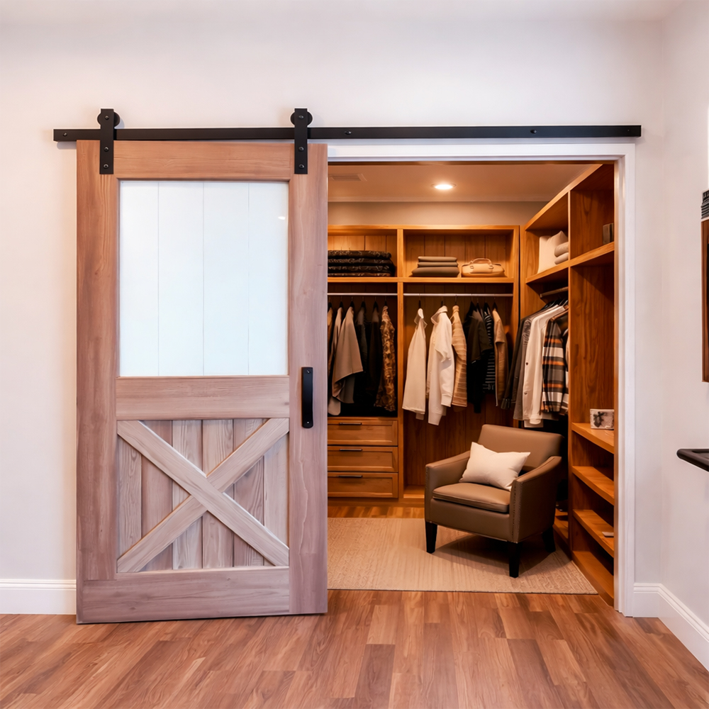 Solid Wood Barn Door – Rustic Sliding Interior Farmhouse Door with Hardware Kit 1