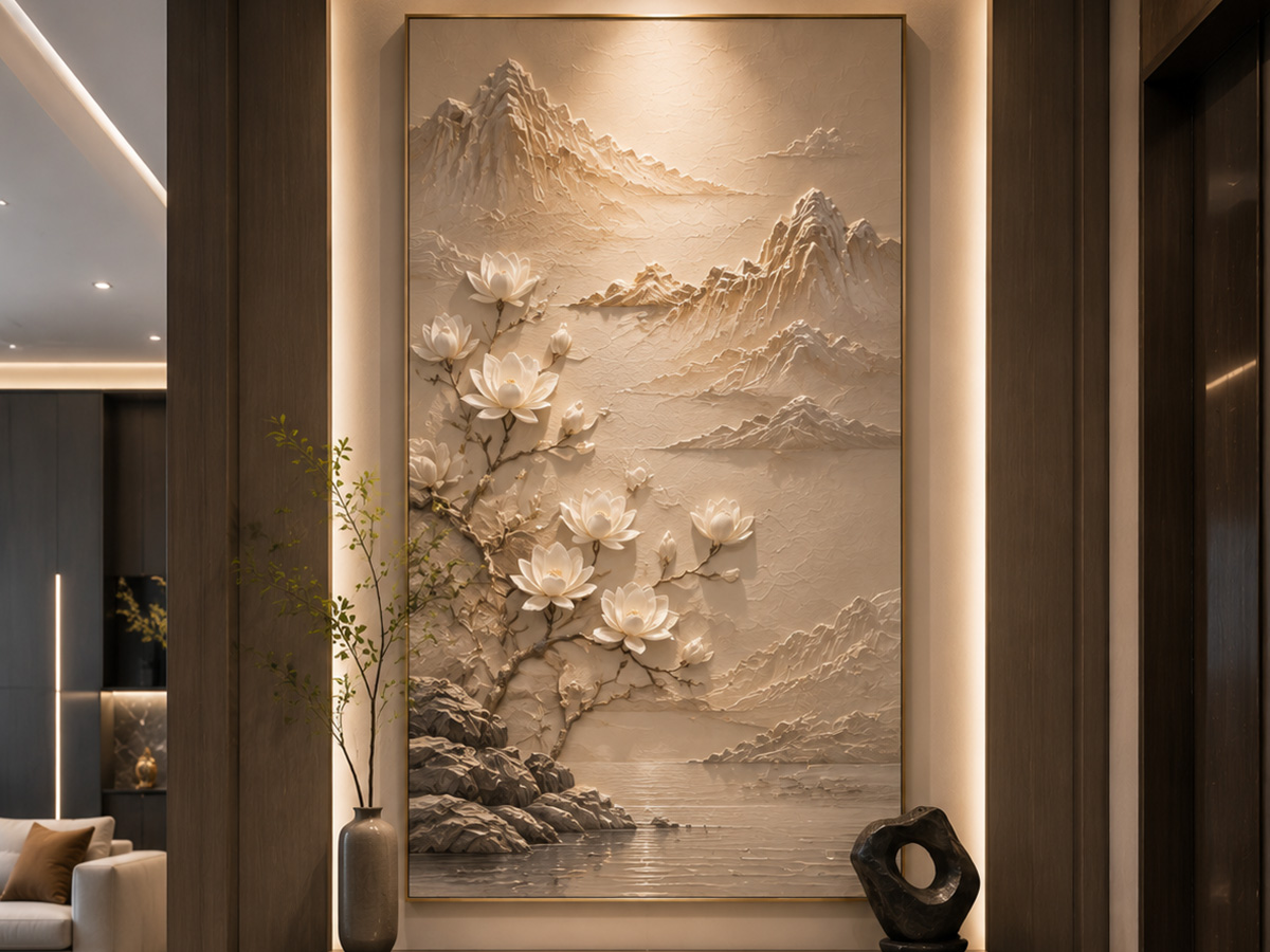 Luxury Home Entrance | 3D Carved Art Elevates Entry Space